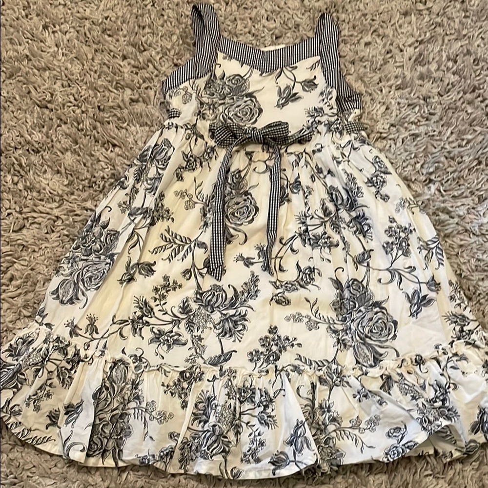 Vintage Polly Flinders Black & White Rose Toile Dress, Size 6